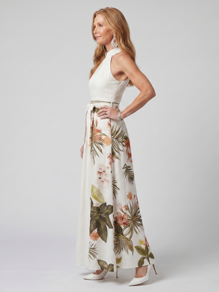 Meadow | Drapírozott Nyakpántos Botanikus Panel Maxi Ruha