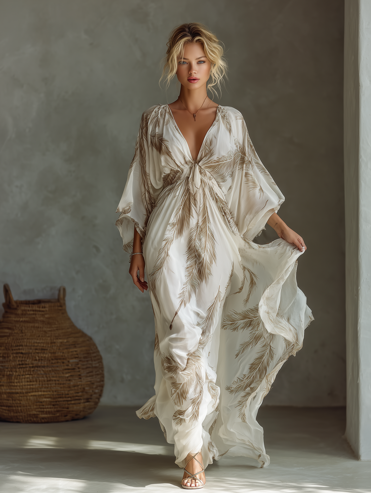 Morrisa - Elefántcsont És Taupe Sifon Maxi Ruha