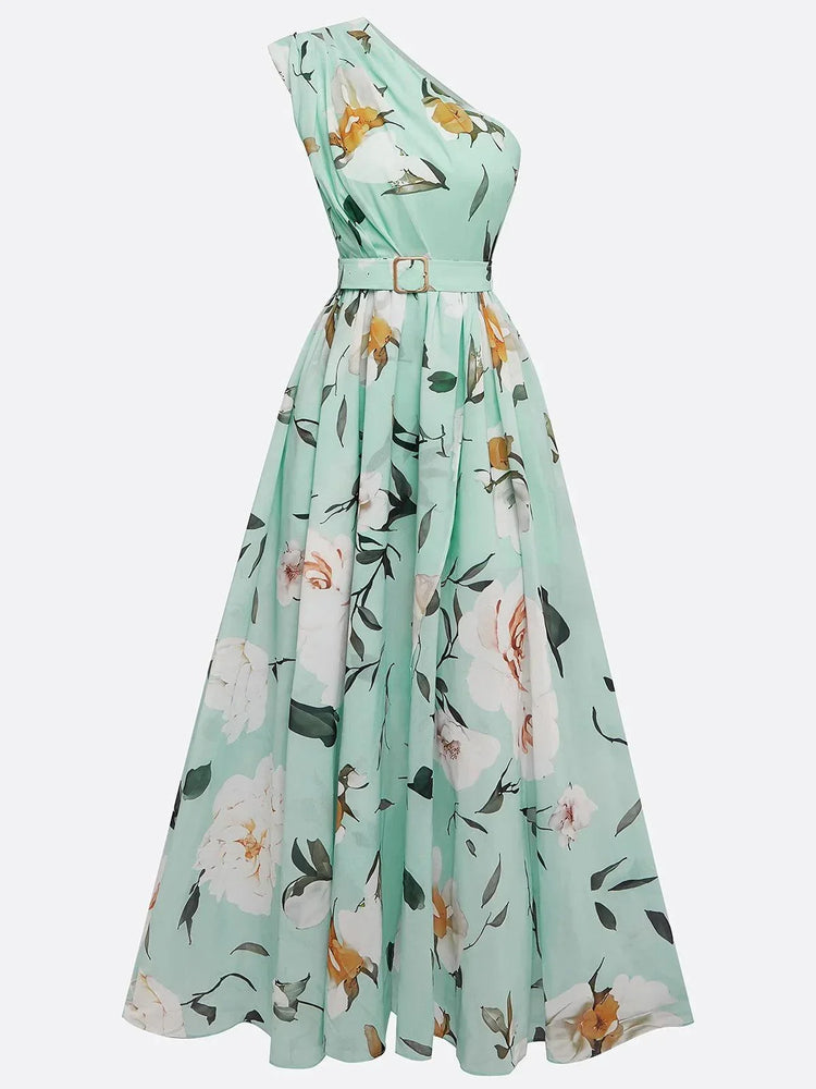 Sella - Ráncolt Egy Váll A-vonal Maxi Sifon Ruha