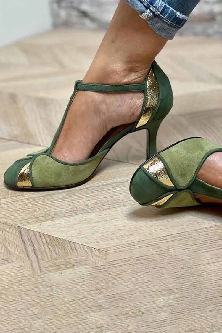 Carley™ - Patchwork mintás T-pántos magassarkú